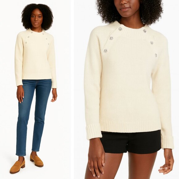 J. Crew Sweaters - J. Crew Sweater with Floral Jeweled Buttons in Cream